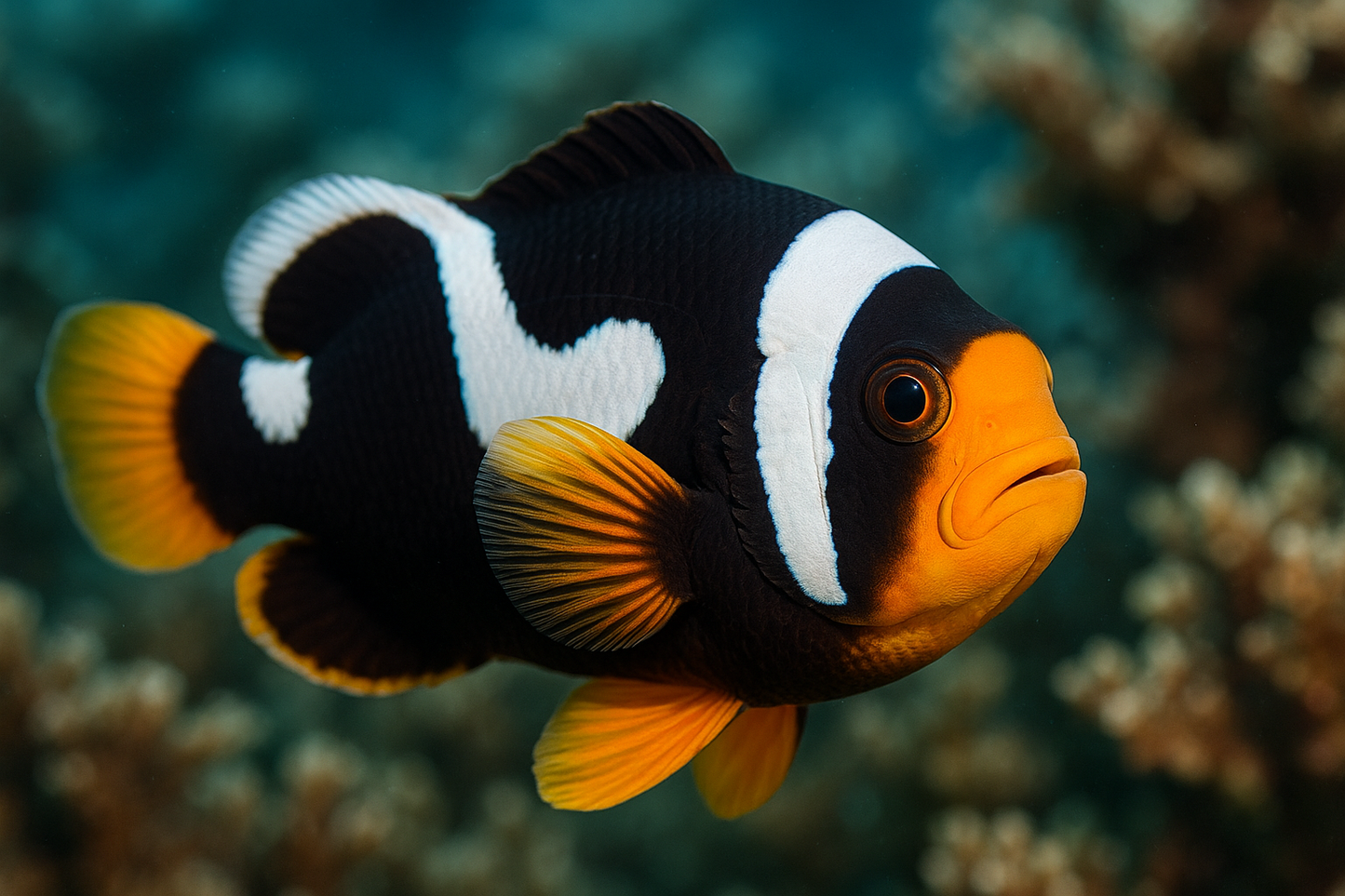 close up shot of Saddleback Clown Fish