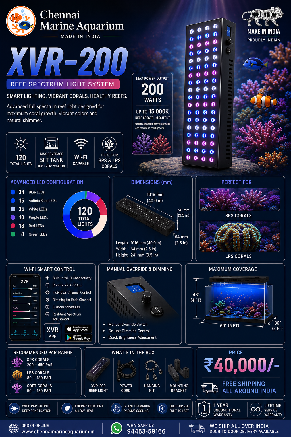 XVR - 200 Reef Spectrum Light System- WiFi Model