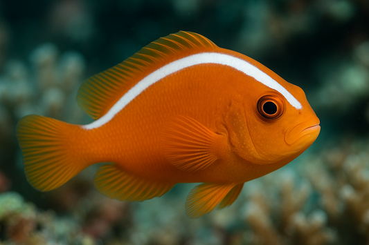 close up of Orange skunk clownfish