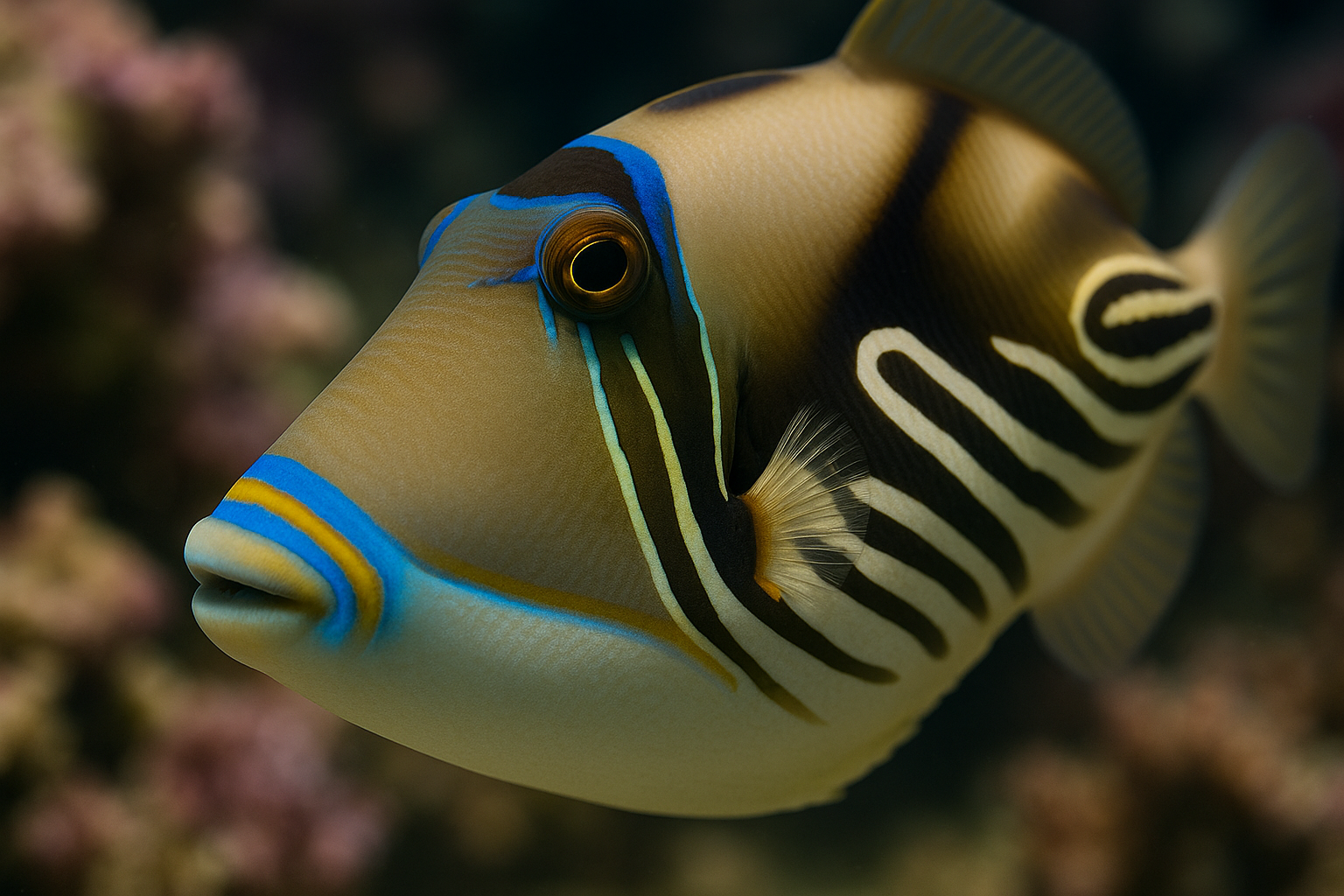 close up shot of Picasso Trigger Fish