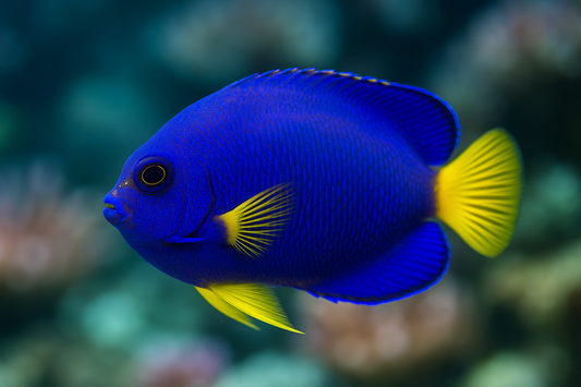 close up shot of Royal Blue Pygmy Angelfish